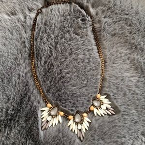 Feathered Grey and Gold Necklace